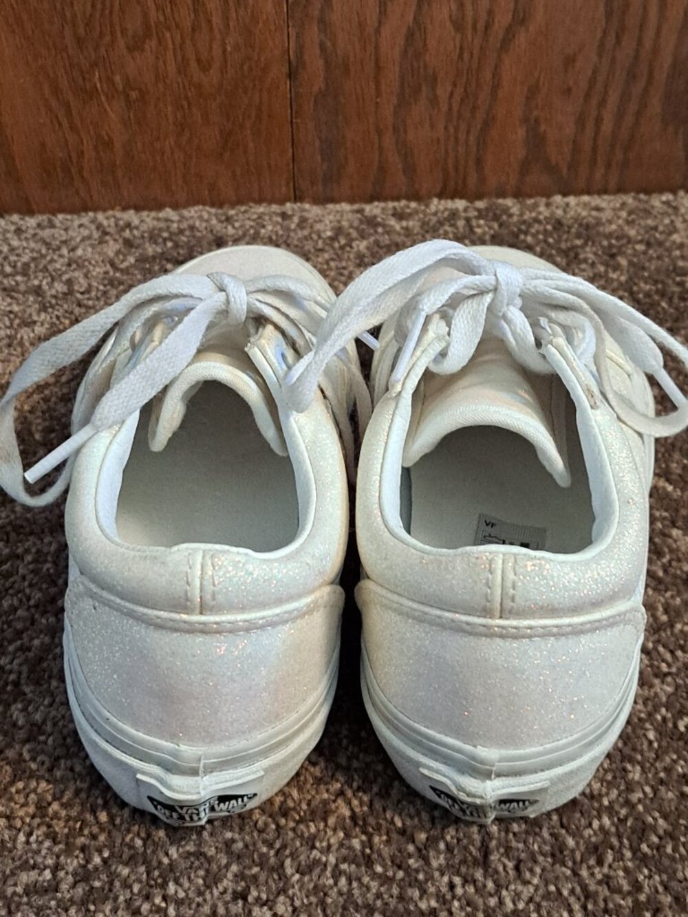 Vans old skool Kids Sz 1 Glitter White Classic Skateboard sneakers shoes - Picture 4 of 10